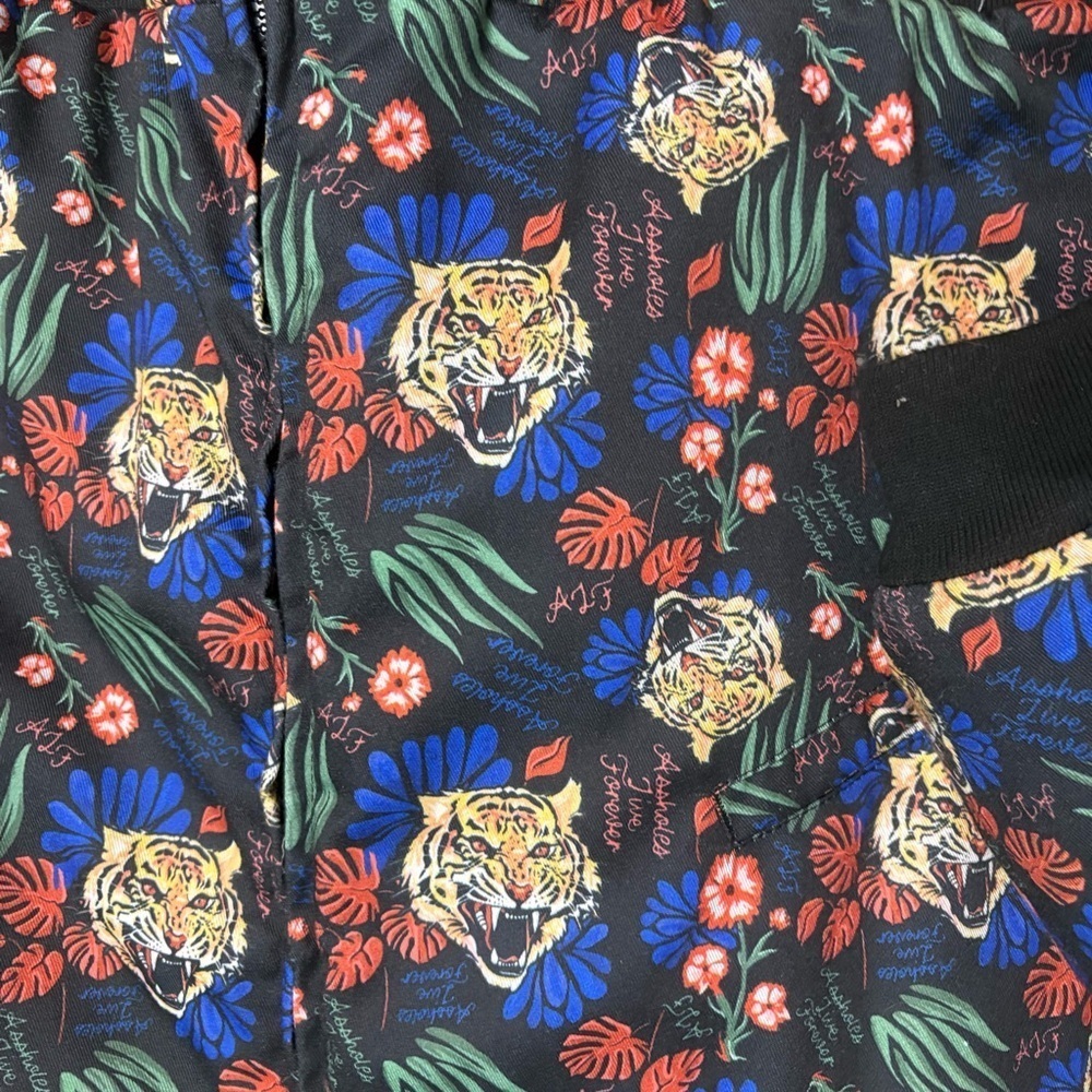 A$$holes live forever hooded bomber jacket tropical tiger floral print coat xxl - Picture 5 of 6